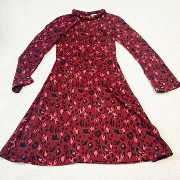 & Other Stories Size 4 Red and Black Leopard Print Open Back Flare Dress NEW! - Picture 2 of 7